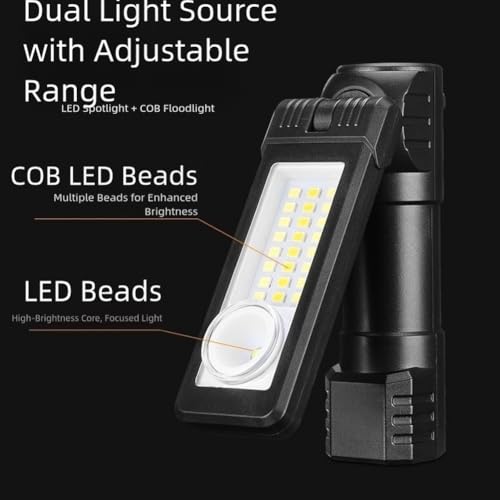 Gdfnmogo Magnet LED Flashlight With Dual COB Floodlight And Long Range Spotlight, Adjustable Angles And Charging Support(BL-5308) - Image 3