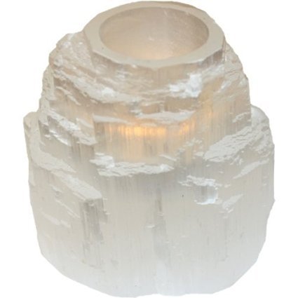 Something Glassy Natural Clear Selenite Tower Candleholder Mystical Healing #TOP18