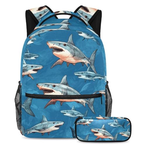 Sac à dos d'école motif requin 2 pièces pour suivre les ados en classe et en voyage de randonnée