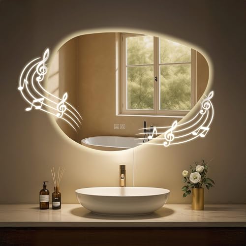 CLP Espejo de baño Almafie con iluminación, Espejo de baño antivaho, Espejo de Pared LED Regulable, 3 Modos de luz, con y sin Bluetooth, Contenido del Set:con Bluetooth
