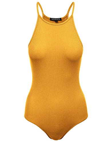 Women's Jumpsuits Racerback Tank Top Romper Ribbed Bodysuit NEWMUSTARD S