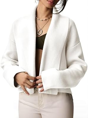 Women's Cropped Cardigan Open Front Shawl – 2025 Fall Trendy White Sweater Jacket