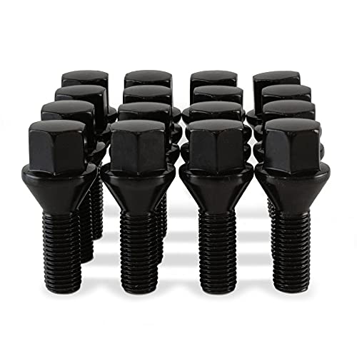 16 x Black Wheel Bolts Nuts for Renault Captur with Genuine & Aftermarket Alloys - 16BM17B150