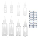 ▲ Material PET Seguro: La botella exprimible para salsa está hecha de PET de alta calidad, que puede contener alimentos, salsas, pinturas, etc. El color transparente permite ver rápidamente el contenido del interior. También puede utilizar la pegatina gratuita para marcarlos.