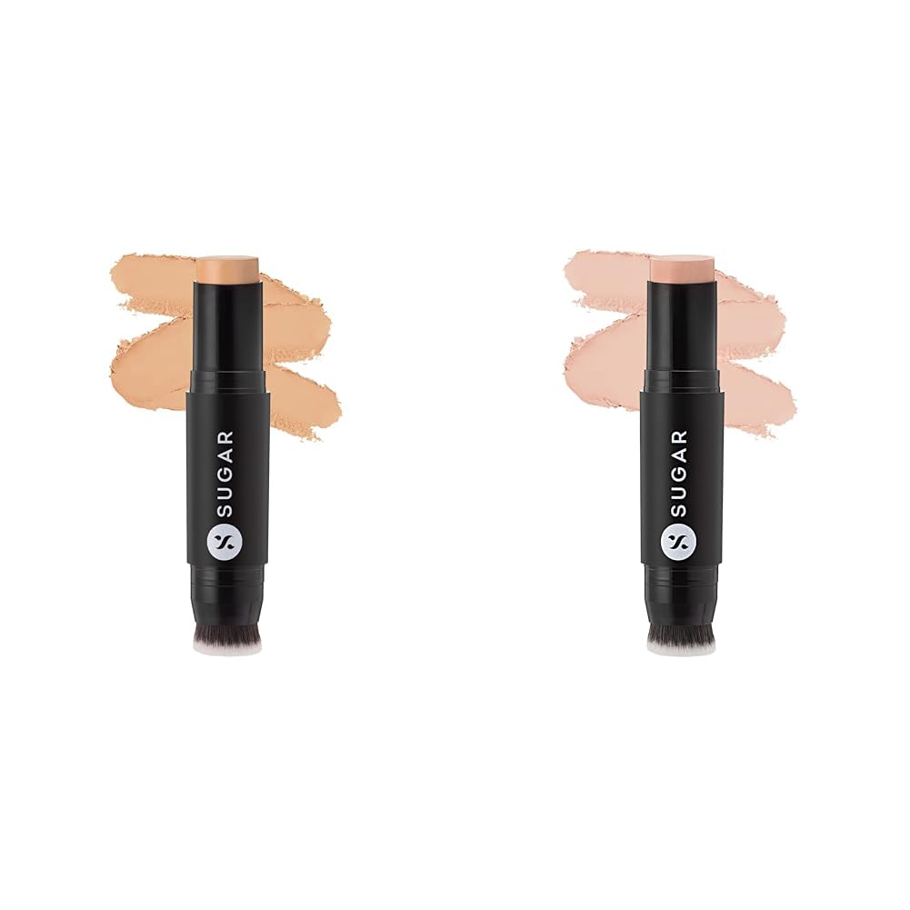 SUGAR Cosmetics Sugar Ace Of Face Foundation Stick With In-Built Brush|Full Coverage Foundation & Sugar Ace Of Matte Face Foundation Stick With In-Built Brush|Lasts 24Hrs For All Skin Type,2 Count