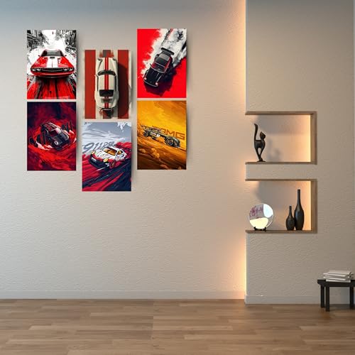 Image of Posters Inc Sports Cars Posters for Wall A4 Size Aesthetic Setup 300 GSM Matte Paper Pack of 6 Automotice Motorsport Decor for Gaming Room, Bedroom, Home, Office & Living Room Glue Dots Included
