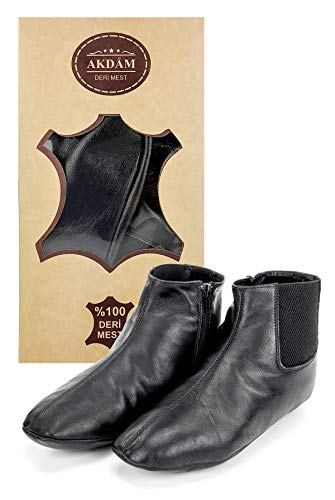 Genuine Halal Leather Zipper Khuffain | Sunnah Khuff Socks for Mosque, Black, Shoe Size: US2
