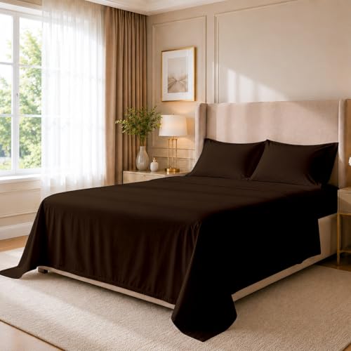 Cottingon 4 PC Cal King Sheets Fits 16" Deep, Egyptian Cotton, Chocolate