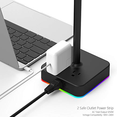 Rgb Dual Headphone Stand With Usb C Charger Kafri Desk Gaming Double Headset Holder Hanger Rack With 3 Usb Charging Port And 2 Outlet - Suitable For Gamer Desktop Table Game Earphone Accessories Gift #TOP3