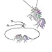 Produktbild Einhorn-Schmuckset versilbert Regenbogen-Kristall Einhorn Verstellbare Halskette Armband für Frauen Mädchen Geburtstag Valentinstag Weihnachten Geschenk