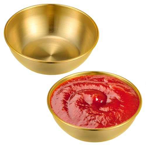 Cabilock Stainless Steel Sauce Dishes Set of 2 Miniature Round Dip Bowls for Condiments and Spices Small Snack and Dessert Plates 3.15 Inch Diameter Ideal for Home and Party Use