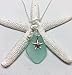 Sea Stamped Beautiful Handmade SEA GLASS Charm Necklace - Aqua-Blue Sea Glass - Sterling Silver 20