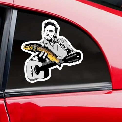 Image of Funny Fishing Bumper Sticker Decal - Weatherproof Vinyl for Car, Auto, Laptop - Fly Fishing, Country Singer, Brown Trout, Cowboy Gift Designs