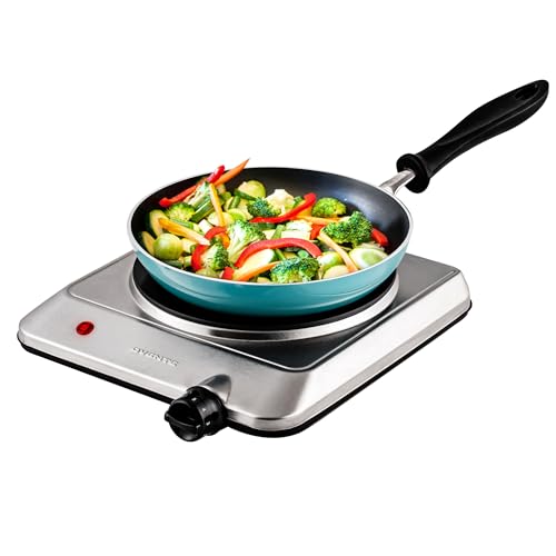 Image of OVENTE Countertop Infrared Single Burner, 1000W Electric Hot Plate w / 7.5 inch Ceramic Glass Cooktop, 6 Level Temperature Setting & Easy to Clean Base, Compact Stove for Home Dorm Office, Silver BGI201S