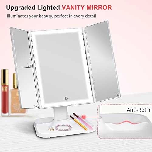 Makeup Mirror 72 Led Mirror 3 Color Lighting Modes, 1X/2X/3X Magnification, Touch Control Design, Portable High Definition Cosmetic Lighted Up Mirror #TOP1