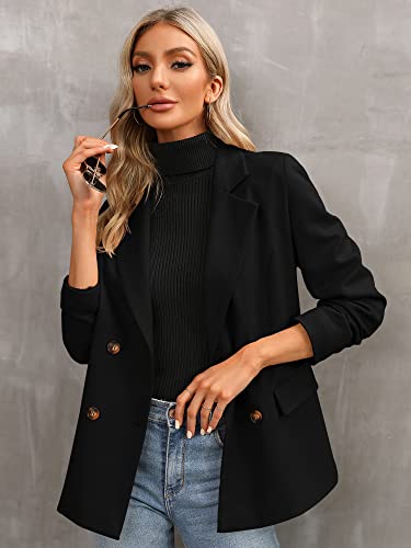 Saodimallsu Women's Causal Blazers Open Front Lapel Collar Long Sleeve Business Double Breasted Work Office Jackets With Pockets Black #TOP1