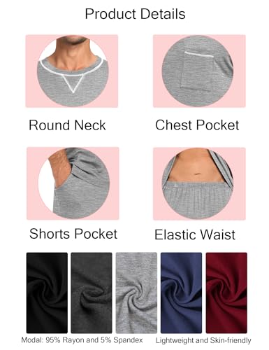 Image of SWOMOG Mens Pajamas Set Summer Sleepwear Short Sleeve Pjs Set Soft 2 Piece Lounge Set Comfy Loungewear with Pockets