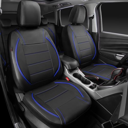 Image of CAR PASS Universal FIT Piping Leather Car Seat Cover, for suvs,Van,Trucks,Airbag Compatible,Inside Zipper Design and Reserved Opening Holes (Full Set, Black and Blue)