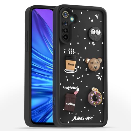 Image of Pikkme Back Cover for Realme 5 / 5s / 5i | 3D Bear Silicone Cute & Fun Coffee Cartoon | Full Body Protection Bumper Case (Black)