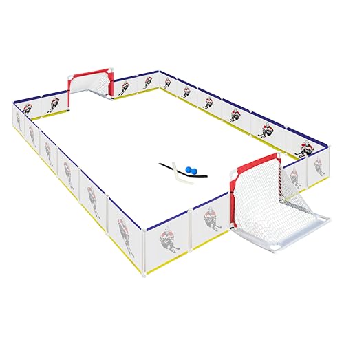 DEYOFA Indoor Mini Knee Hockey Set - Full Rink 9x8ft Goal Set Easy Assembly and Disassembly Ideal Hockey Gift for Home and Playroom
