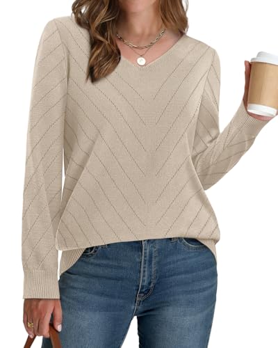 Image of WIHOLL Sweaters for Women V Neck Casual Knit Long Sleeve Tops Lightweight Pullover Clothes Fall Fashion Outfits 2026