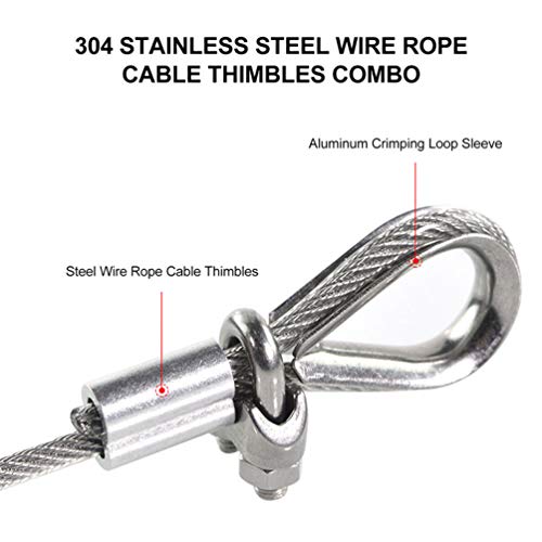 TEHAUX Conjunto de dedais de cabo de aço inoxidável 195 peças e kit sortido de alumínio para cabo de