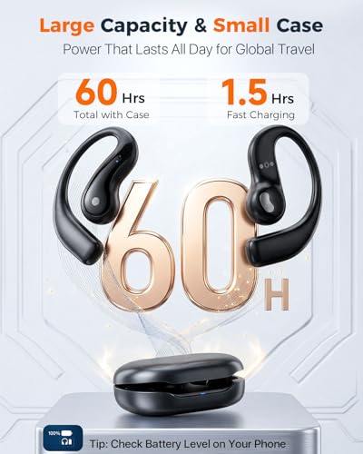 Image of Open Ear Wireless Translation Earbuds with 77 Languages & 62 Accents, 3-in-1 Bluetooth Earbuds with Powerful Clear Sound, No Subscription AI Translator Earbuds,60H Playtime for Travel Business