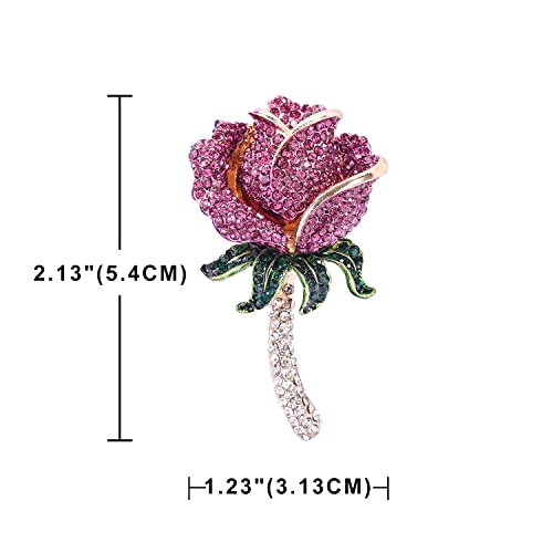 Image of YOQUCOL Elegant Cubic Zirconia Crystal Rhinestone Red Rose Shape Brooch Pin for Women Grils