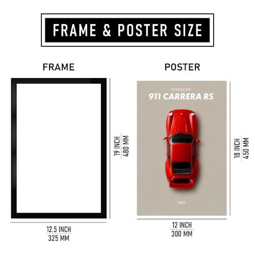 Image of 911 Carrera RS Premium Framed Wall Poster (12x18 Inch) | 1995 Red Sports Car Wall Art | Classic Automotive Decor for Garage, Man Cave, Bedroom, Office & Car Enthusiast Gift