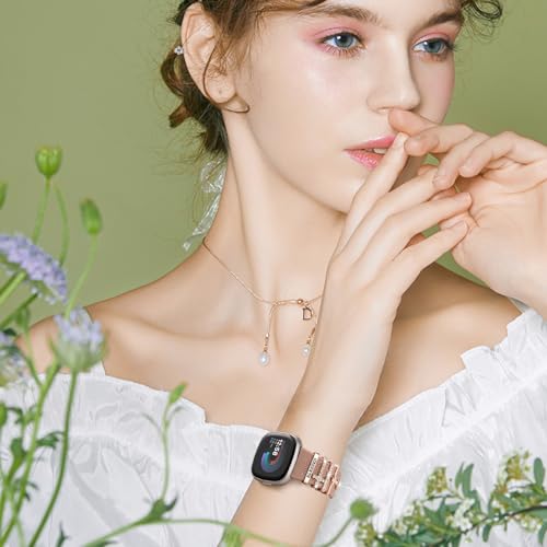 Wildflower Engraved Bands Compatible with Fitbit Sense 2, Versa 4/3, Sense Band with Charms, Soft Silicone Replacement Wristbands Strap with Cute Decorative Rings Accessories for Women by ORATYFAN - Image 2