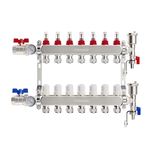 VANCOCO Collettore Riscaldamento Pavimento in Acciaio Inox 7 Circuiti, Eurokonus