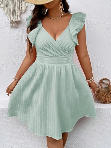 Image of Floerns Women's Plus Size Wrap Front Sweetheart Neck Ruffle Cap Sleeve A Line Dress