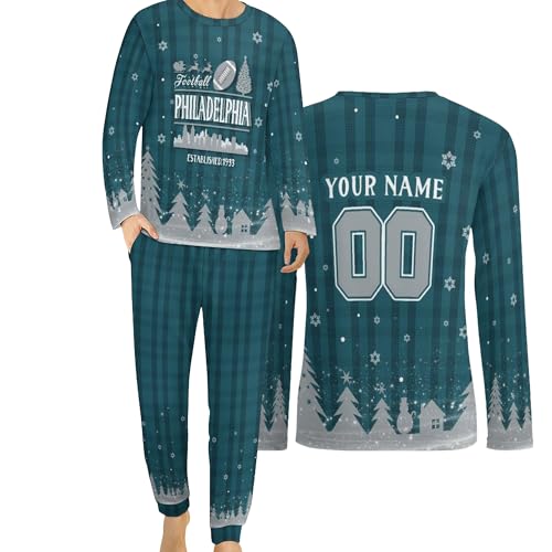 Custom Pajama Set with Name Number Personalized Two-Piece Pajamas for Men Women Couples Pj Sleepwear Loungewear Set Gifts