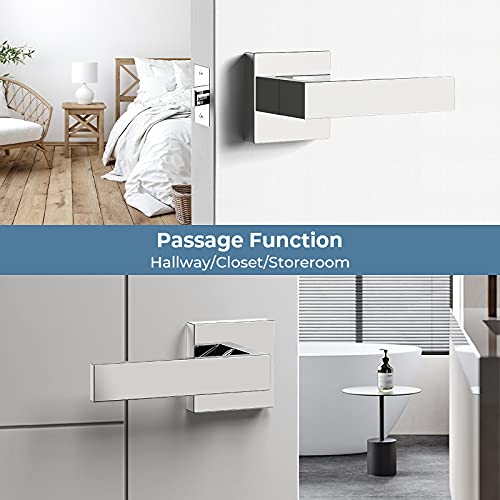 Sagaiot 1 Pack Passage Door Handles, Polished Chrome Door Knobs Interior, Hallway Closet Door Levers Keyless Sliver Door Handle, Heavy Duty Suqare Door Handle Set For Left Or Right Handed Doors #TOP4