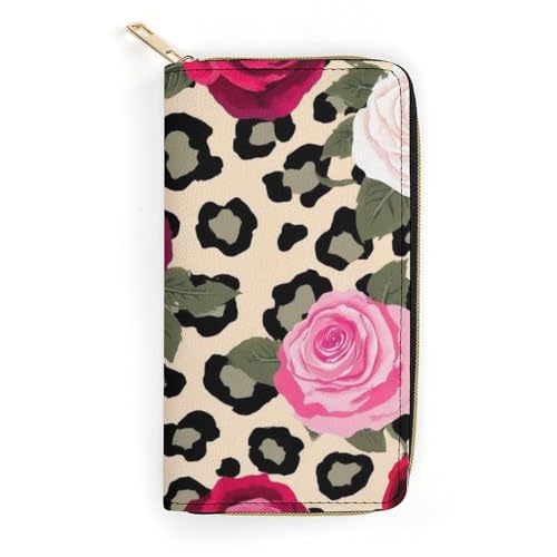 Women's Travel Zipper Purse Fashion Design, Huge Storage Capacity Purse, Cute Decor Wallet, Long PU Wallet Animal Rose Flowers Cheetah Leopard Print Floral
