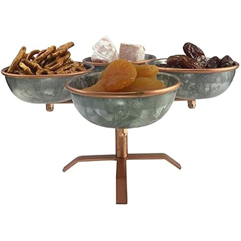 Galrose Appetizer Dishes on Stand – 4 Condiment Bowl Set Galvanized Iron with Rose Gold Accents each Party Serving Bowl Holds 1 Cup. Chip and Dip Serving Set for Snacks. Gift for Her Iron Anniversary Cover