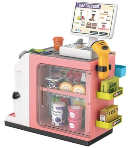 BRZU レジ、おもちゃ屋、ごっこ遊び、買い物ゲーム、子供用レジ、計算学習、教育開発、買い物おもちゃセット、クリスマス、誕生日、幼稚園のお祝いギフト (ピンク(放水))