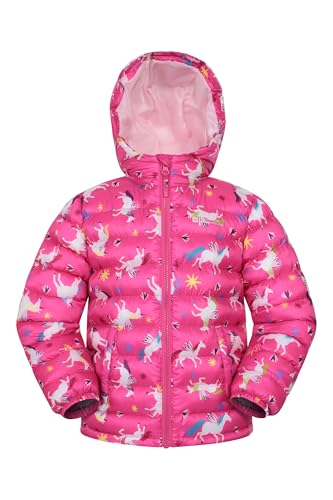 Mountain Warehouse Printed Seasons Kids Padded Jacket - Water Resistant Puffer Coat, Lightweigh, Elasticised Cuffs, Boys & Girls - For Spring Summer Dark Pink (Printed) Kids Size 9-10 Years