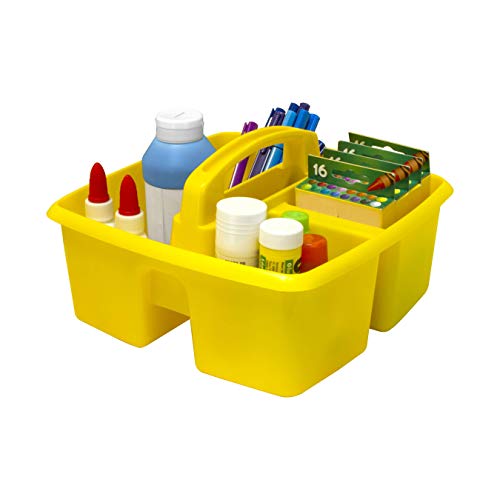 Storex 3-Compartment Small Caddy – Multipurpose Classroom Organizer with Handle, Yellow, 6-Pack (00950U06C)