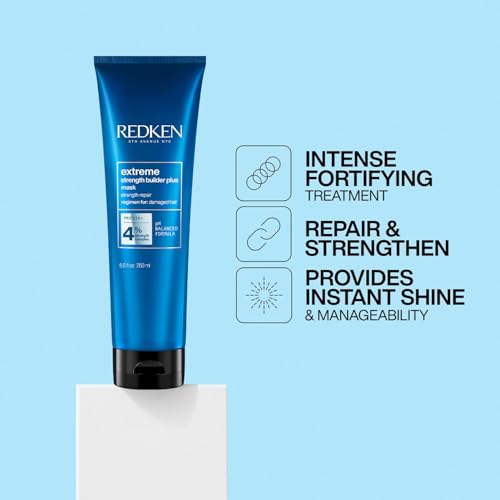Image of Redken Extreme Strength Builder Plus Anti-Breakage Mask, 250 ml | Professional Hair Mask with Protein and Anti-breakage treatment. Deeply repairs weak, dry, and damaged hair.