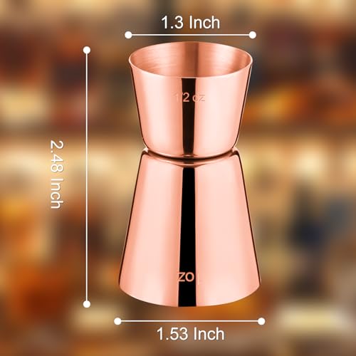 Image of Briout Double Cocktail Jigger Set - 2 Pcs Japanese Premium 304 Food Grade Stainless Steel, 1 OZ 1 /2 OZ, Flat Edge Rose Gold