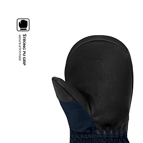 Highcamp Kids Ski Mittens Waterproof Winter Snow Gloves With Zipper And String On Long Cuff For Toddler Boys Girls -Navy,S (3-5 Y) #TOP2