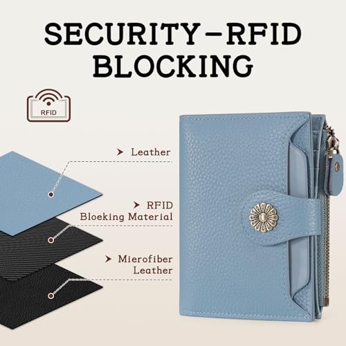 Image of HKCLUF Leather Wallet Women,RFID Blocking Small Wallet for Women,Bifold Womens Wallet,Card Holder Wallet Ladies With Zip Coin Pocket(blue)