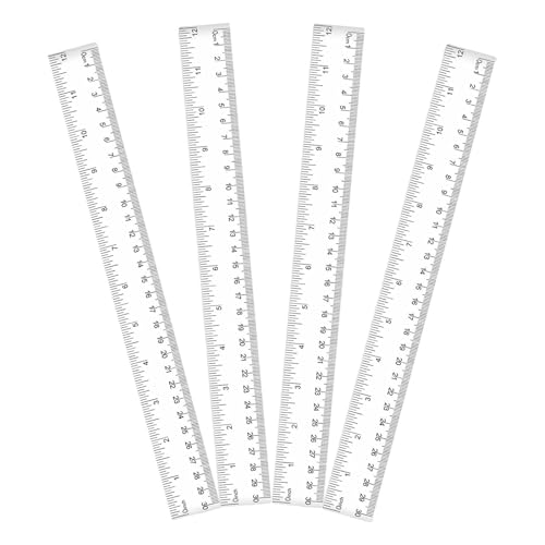 4Pcs Plastic Ruler Set 30cm/12inch Clear Ruler Kit Transparent Straight Ruler Measuring Tool for Student Classroom School Office Home
