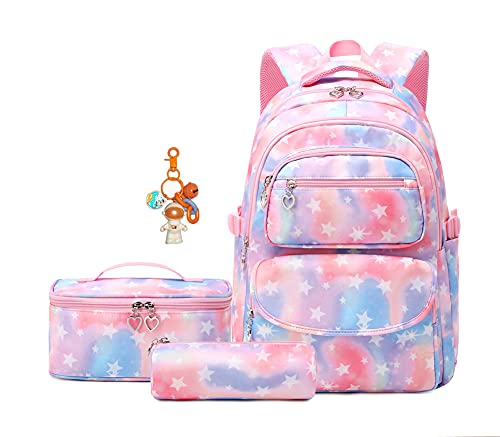 Kids Backpack With Lunch Box, Backpack For Girls, Lightweight Elementary Bookbags Middle-School Backpacks Set, Cute Star-Print Schoolbag #TOP4