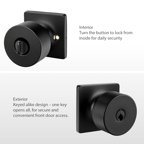 Goldenwarm Matte Black Keyed-Alike Exterior Door Knobs, Front Door Knob with Lock and Key, Black Door Knobs Entry Door Knob 1 Pack by Goldenwarm - Used condition - Image 5