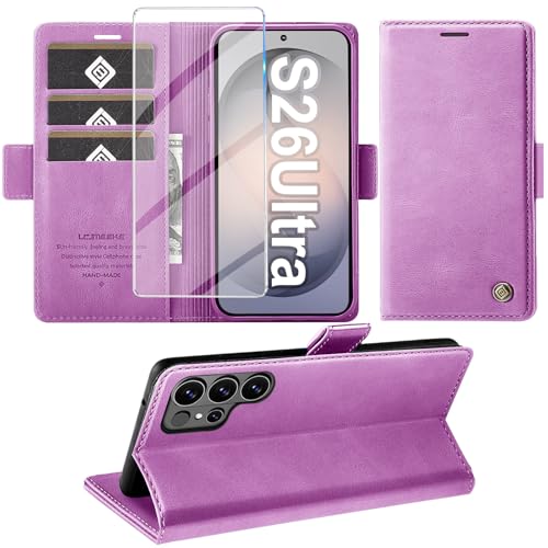 Étui en cuir synthétique violet pour Samsung Galaxy S26 Ultra finition premium