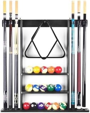 OYYMTE 6-Slot Wall Mount Pool Cue Rack - Solid Wood Billiard Holder For Bars & Clubs(Schwarz)
