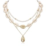 MYZWEL Conjunto de 3 Collares de Conchas para Mujer, Gargantilla de Playa Ajustable Estilo Bohemio, Joyería Hecha a Mano para Verano, Collar de Caracoles Multicapa con Colgante