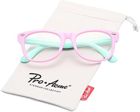 Pro Acme TPEE Rubber Flexible Kids Nerd Glasses Clear Lens Geek Fake for Costume (Age 3-10) (Pink/Green)